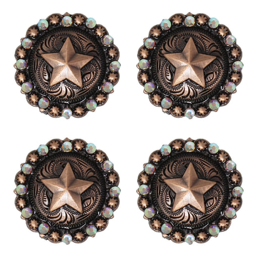1-1/4" Set of 4 Copper Star Engraved Tack Belt Bag Jewelry Decorative Conchos CO171