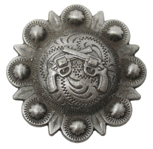 Set of 4 Antique Silver Cross Gun Engraved Screw Back Conchos CO195