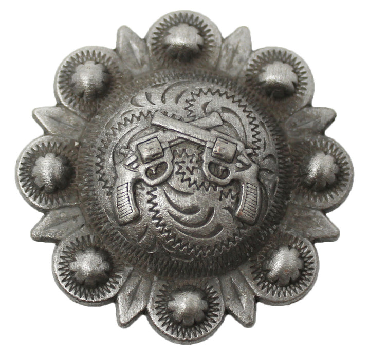 Set of 4 Antique Silver Cross Gun Engraved Screw Back Conchos CO195
