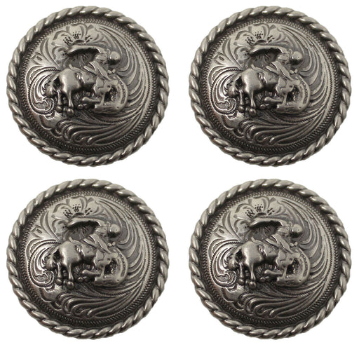 Set of 4 Silver Rodeo Engraved Western 1" Conchos CO211