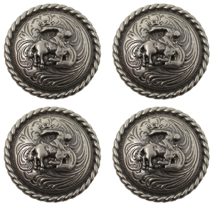 Set of 4 Silver Rodeo Engraved Western 1" Conchos CO211