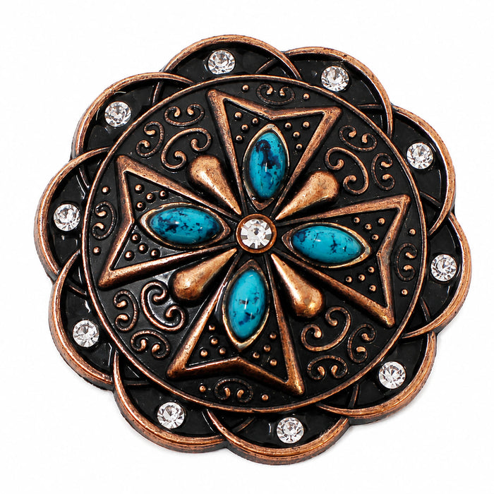 Set of 4 Screw Back Western Copper Turquoise Rhinestone Conchos CO224