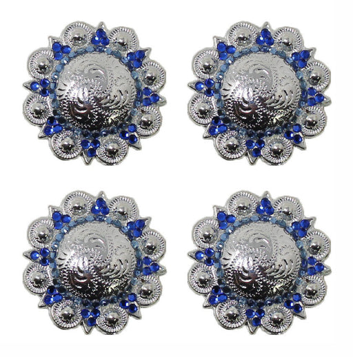 Set of 4 Screw Back 1-1/4" Blue Rhinestone Western Tack Conchos CO40