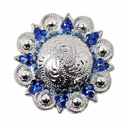 Set of 4 Screw Back 1-1/4" Blue Rhinestone Western Tack Conchos CO40