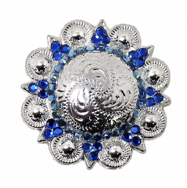 Set of 4 Screw Back 1-1/4" Blue Rhinestone Western Tack Conchos CO40