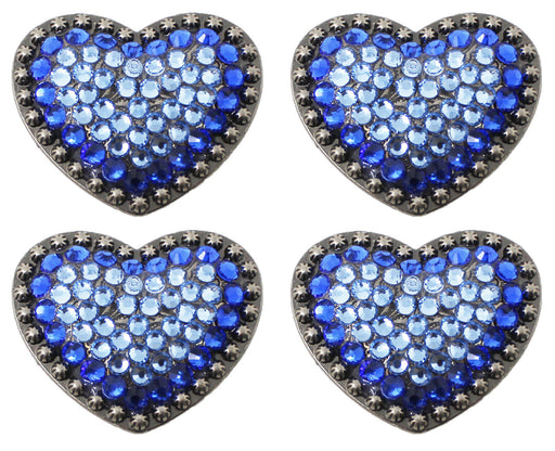Lot of 4 Heart Love Conchos Concho Rhinestone Horse Saddle Western Blue CO44