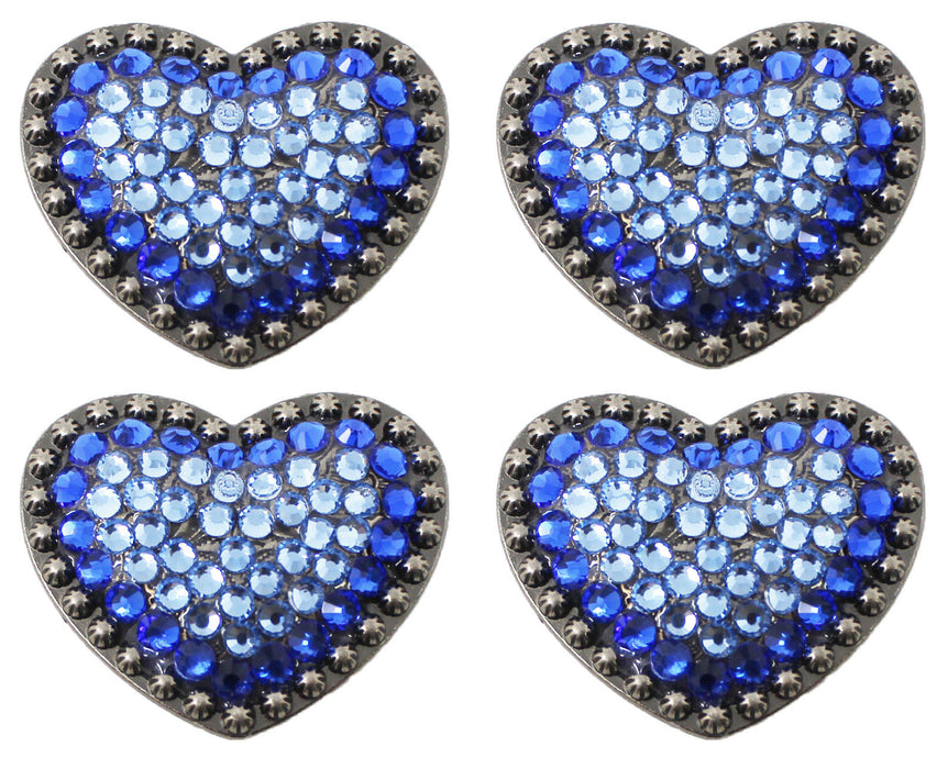 Lot of 4 Heart Love Conchos Concho Rhinestone Horse Saddle Western Blue CO44