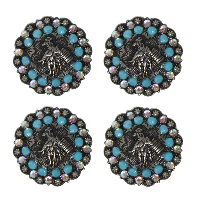 1" Set of 4 Barrel Racer Engraved Tack Belt Bag Jewelry Decorative Conchos CO513