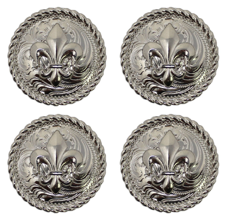 Set of 4 Conchos Western Saddle Tack Fleur De Lis Engraved Co522