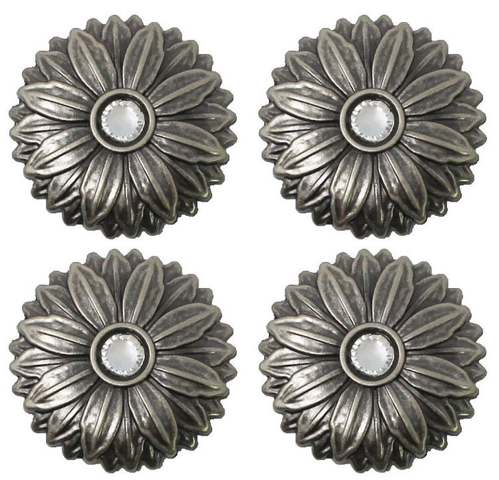 Set of 4 Conchos Western Saddle Tack Engraved Rhinestone Co523