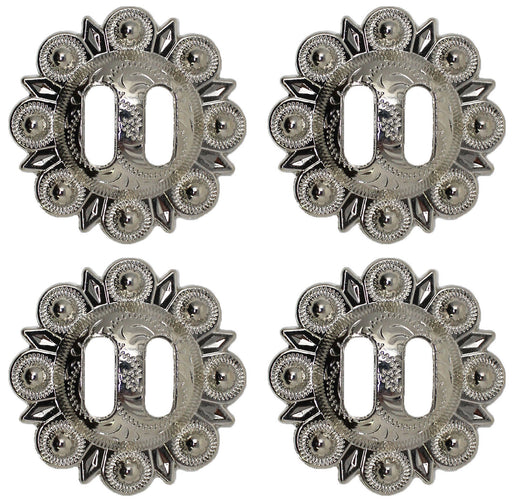 Set of 4 Conchos Western Saddle Tack  1-1/2" Berry Silver Slotted Co525