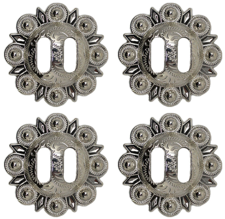 Set of 4 Conchos Western Saddle Tack  1-1/2" Berry Silver Slotted Co525