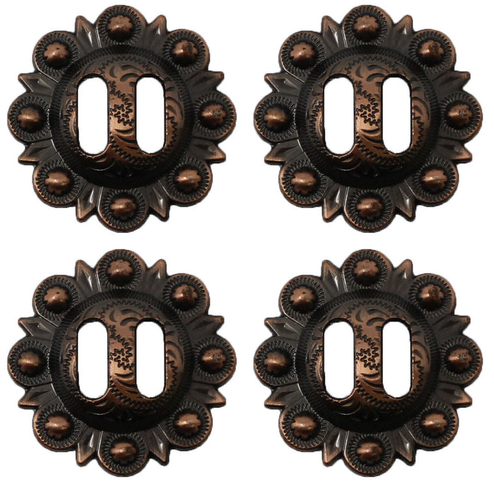 Set of 4 Conchos Western Saddle Tack  1-1/2" Copper Slotted Co527