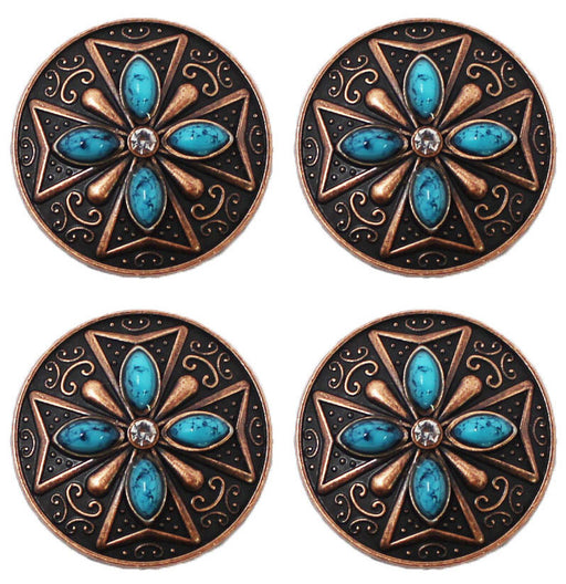 1" Set of 4 Conchos Western Saddle Tack Copper Stone Rhinestone CO529