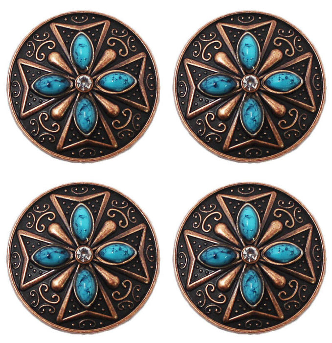 1" Set of 4 Conchos Western Saddle Tack Copper Stone Rhinestone CO529
