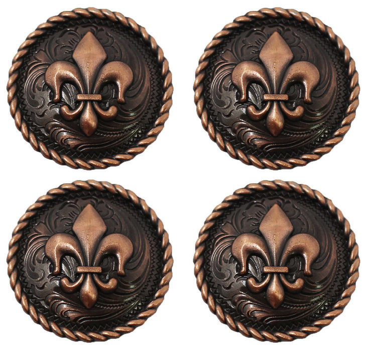 Set of 4 Conchos Western Saddle Tack Fleur De Lis Engraved Co533