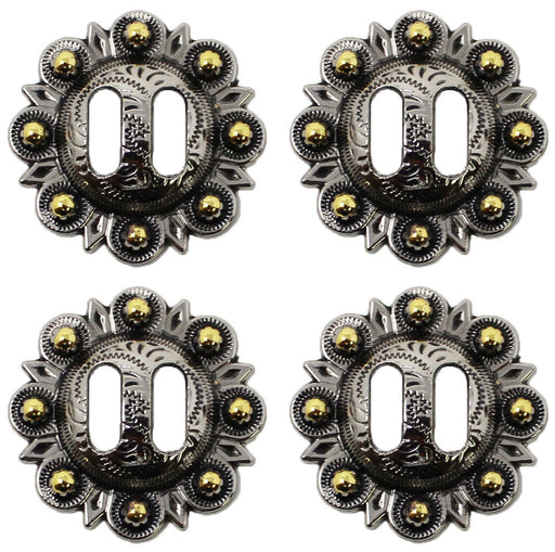 Set of 4 Conchos Western Saddle Tack Berry Silver Gold Slotted Co542