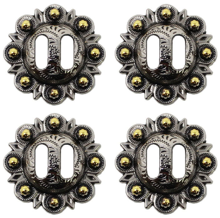 Set of 4 Conchos Western Saddle Tack Berry Silver Gold Slotted Co542