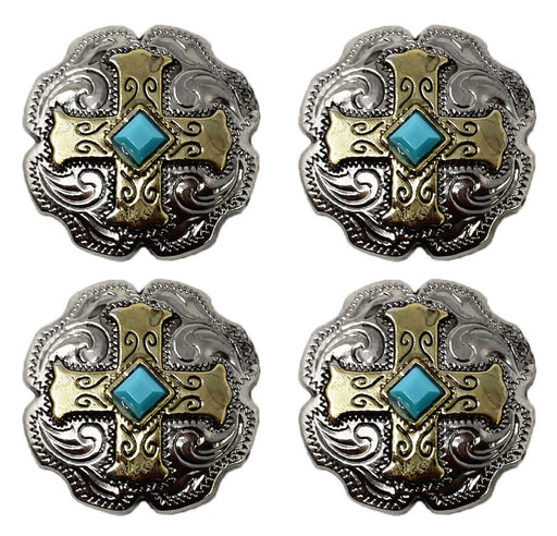 Set of 4 Conchos Western Saddle Tack Turquoise Stone Co545