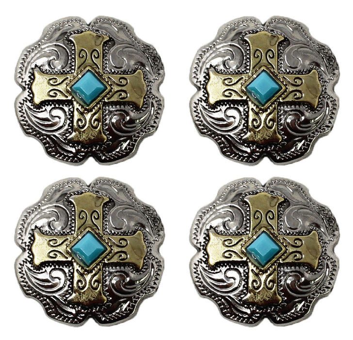 Set of 4 Conchos Western Saddle Tack Turquoise Stone Co545