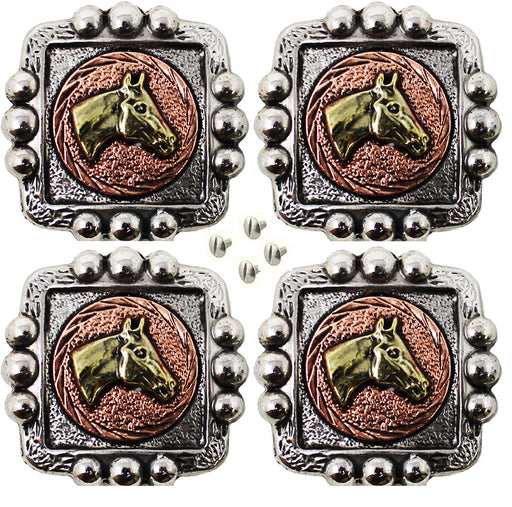Set of 4 Conchos Screws Western Saddle Tack Bridle Copper Engraved Horse Co549