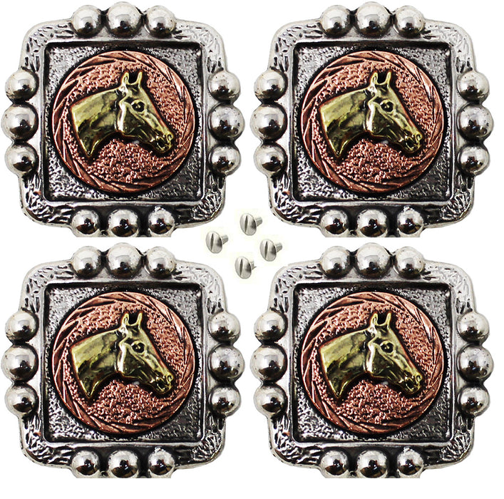 Set of 4 Conchos Screws Western Saddle Tack Bridle Copper Engraved Horse Co549