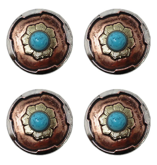 Set of 4 Conchos Western Saddle Tack Flower Engraved Co552