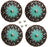 Set of 4 Conchos Western Saddle Tack 1-1/4" Copper Flower Engraved Turquoise Co555