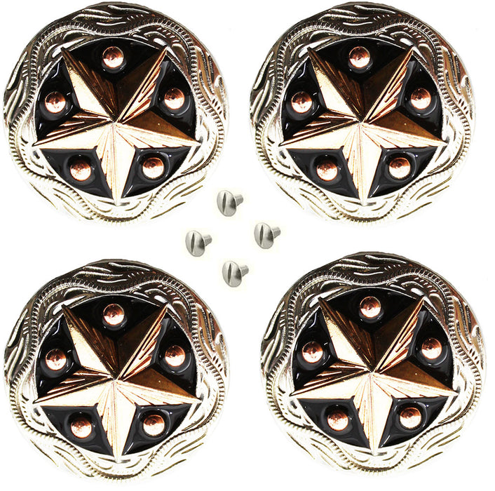 Set of 4 Conchos Western Saddle Tack 1-1/4" Engraved Copper Lone Star Co556