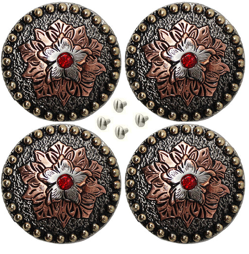 Set of 4 Conchos Western Saddle Tack 1-1/4" Engraved Copper Flower Co558