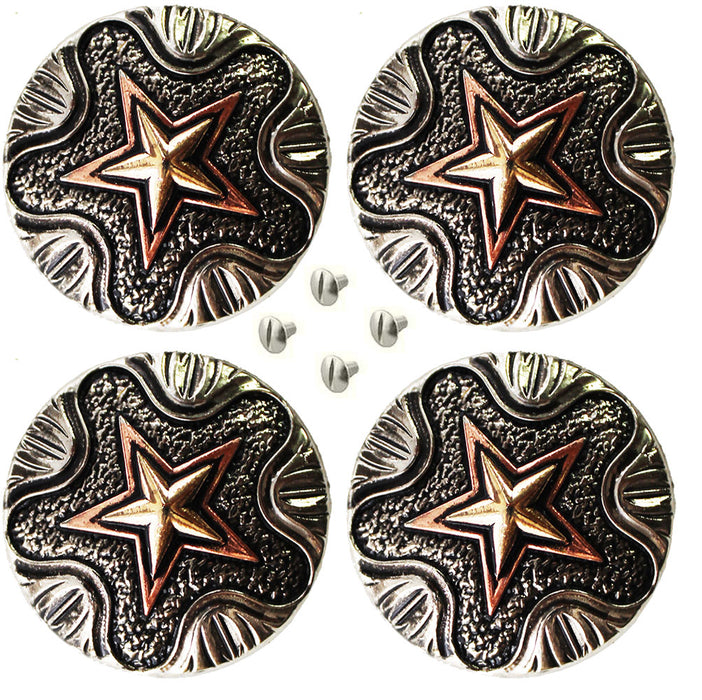 Set of 4 Conchos Western Saddle Tack 1-1/4" Engraved Copper Lone Star Co560