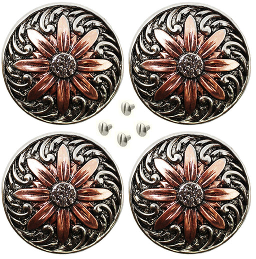 Set of 4 Conchos Western Saddle Tack 1-1/4" Engraved Copper Floral Co564