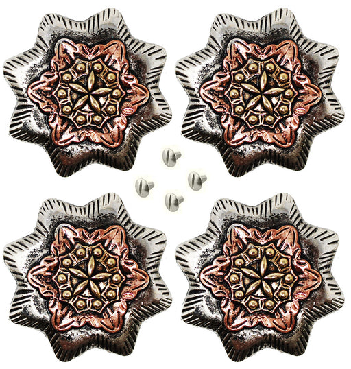 Set of 4 Conchos Western Saddle Tack 1-1/4" Star Engraved Bag Bridle Screw Co567