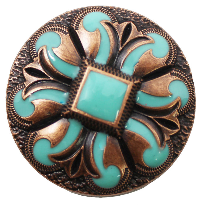 Set of 4 Conchos Western Tack 1" Copper Engraved Turquoise Screw Back Co568A