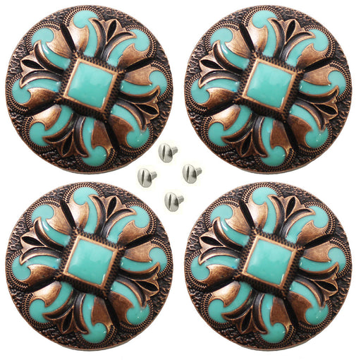 Set of 4 Slotted 1-1/2 Western Saddle Tack Turquoise Stone Conchos CO —  Challenger