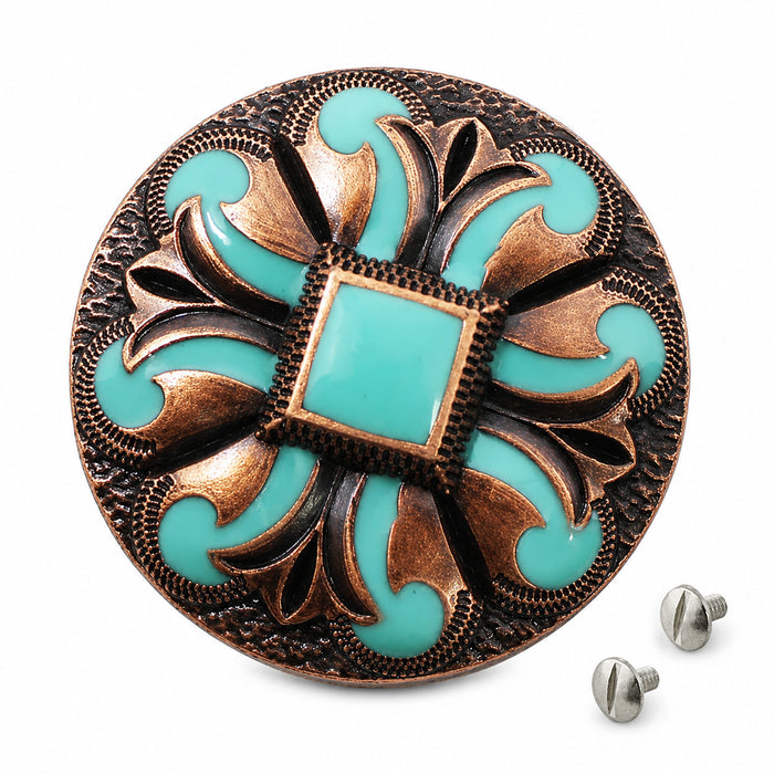 Set of 4 Conchos Western Tack 1-1/4" Copper Engraved Turquoise Screw Back CO568