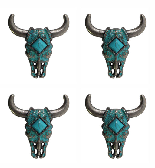 Set of 4 Screw Back 1-1/2" Western Tack Turquoise Cow Skull Conchos CO570