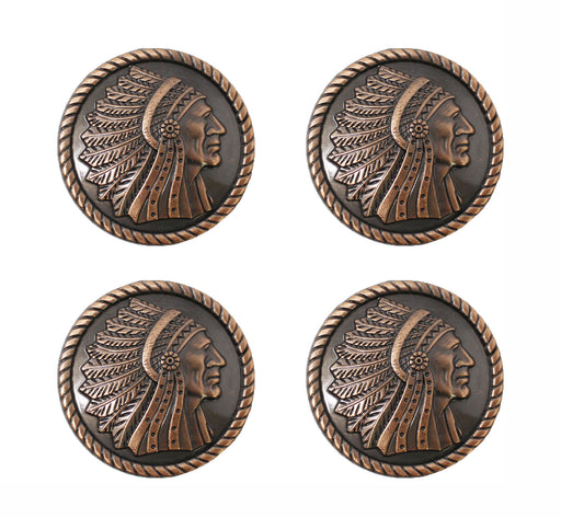 Set of 4 Screw Back 1-1/2" Western Tack Copper Indian Head Conchos CO571