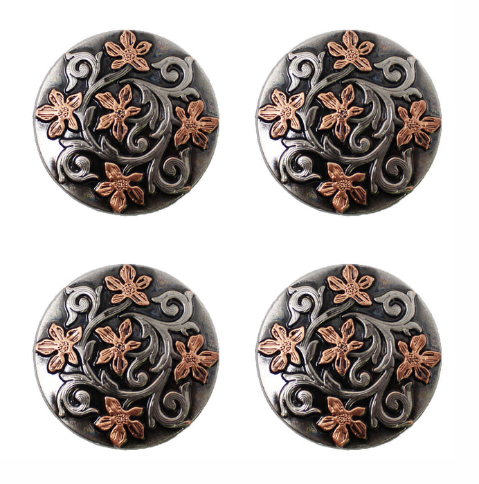 Set of 4 Screw Back 1-1/4" Western Tack Two-Tone Engraved Conchos CO573