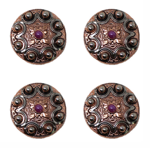 Set of 4 Screw Back 1-1/4" Western Engraved Purple Stone Conchos CO574