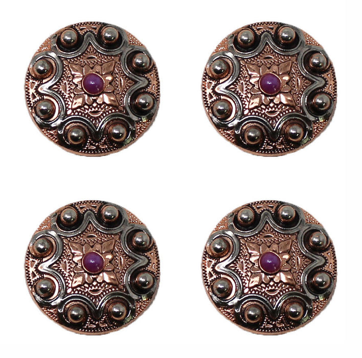 Set of 4 Screw Back 1-1/4" Western Engraved Purple Stone Conchos CO574