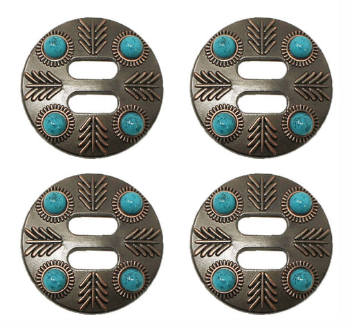 Set of 4 Slotted 1-1/2" Turquoise Saddle Bag Jewelry Decorative Conchos CO580