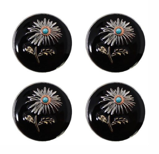 Set of 4 Screw Back 1-1/4" Floral Turquoise Stone Sunflower Conchos CO584