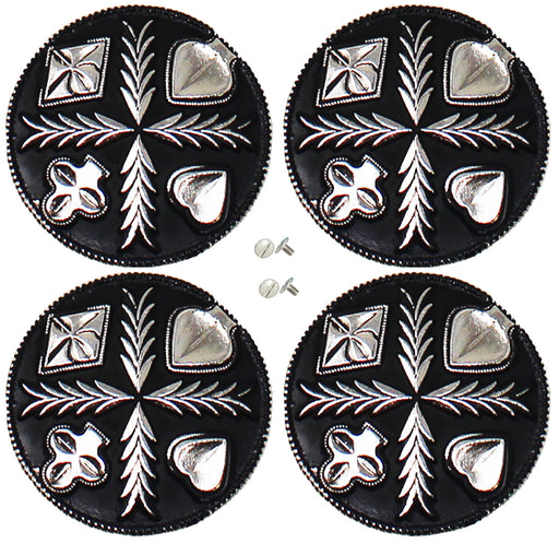 Set of 4 Screw Back Conchos Western Saddle 1-1/4" Western Poker Engraved Co586