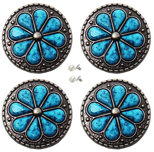 Set of 4 Screw Back Conchos Western Saddle Bridle 1-1/4" Turquoise Stone Co587