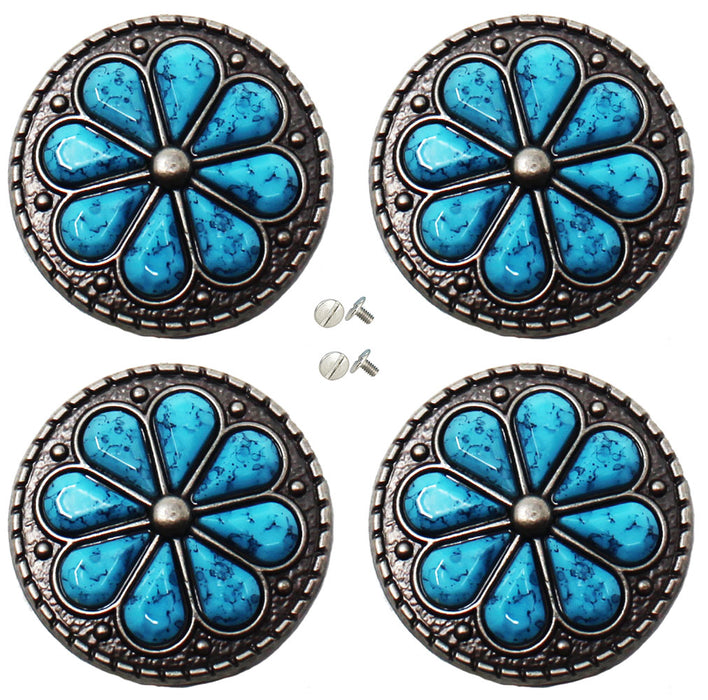 Set of 4 Screw Back Conchos Western Saddle Bridle 1-1/4" Turquoise Stone Co587