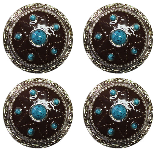 1-1/2" Set of 4 Brown Engraved Tack Belt Bag Jewelry Decorative Conchos CO59