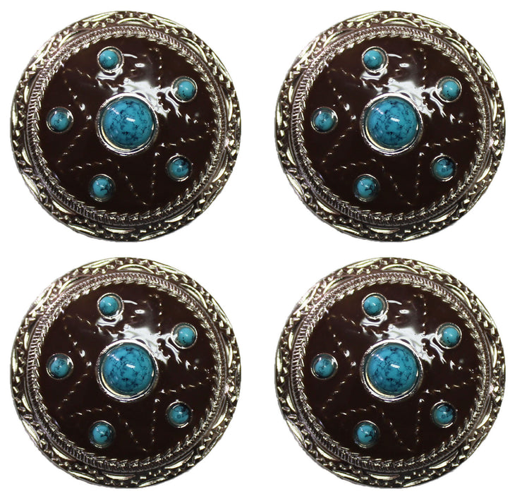 1-1/2" Set of 4 Brown Engraved Tack Belt Bag Jewelry Decorative Conchos CO59