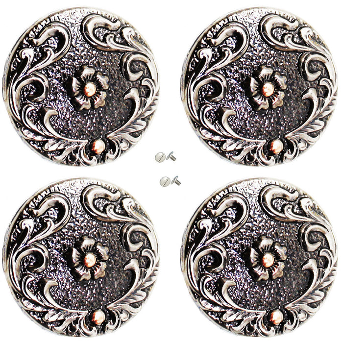 Set of 4 Screw Back Conchos Western Saddle 1-1/4" Floral Silver Conchos Co590