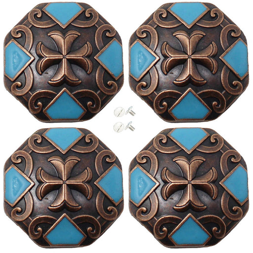 Set of 4 Screw Back Conchos Western Saddle Bridle 1-1/2" Conchos Turquoise Co592